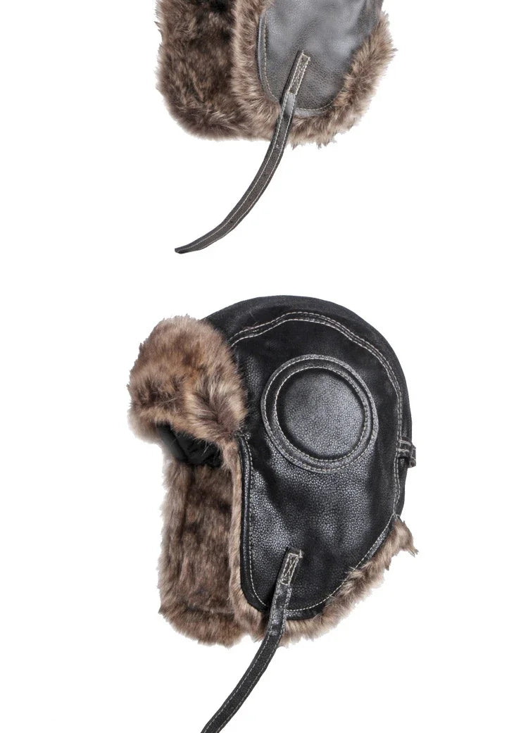 Winter Ushanka Hat Men Women's Pilot Aviator Trapper Hat Faux Fur Leather Snow Cap with Ear Flaps Pilot Winter Trapper Hat
