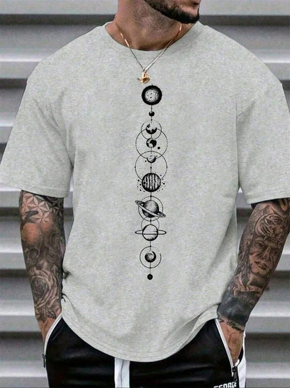 Space Planet Print Round-neck Men Women Pure Cotton Short Sleeve Street Casual Trendy Sport Loose T-shirt Summer Shirt Clothing