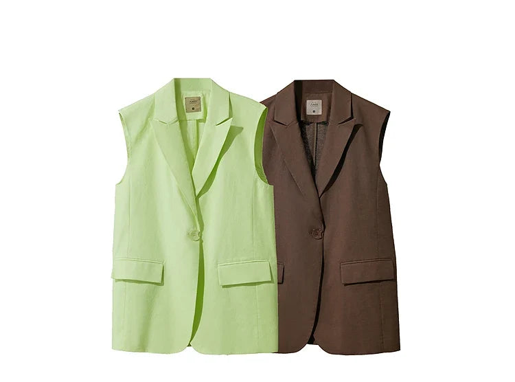 Minimalist New Summer Vest Jacket For Women Commuting Cotton Linen Loose Office Fashion Blazers Female Clothing 12542071