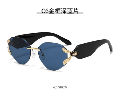 2026 Snake Head Decor Rimless Sunglasses Women's UV400 Protection Shades Wide Temple Gradient Sun Glasses for Street & Driving