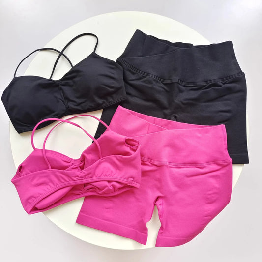 2 Piece Gym Set Women Yoga Crop Top High Waist Scrunch Seamless Shorts Fitness Bra Sport Suit Sportswear Workout Set