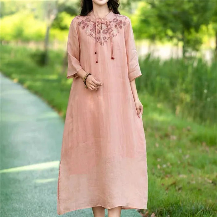 Embroidery Ethnic Style Fashion Clothes Vintage Cotton Linen Streetwear Harajuku Chinese Style Summer Dress for Women Clothing