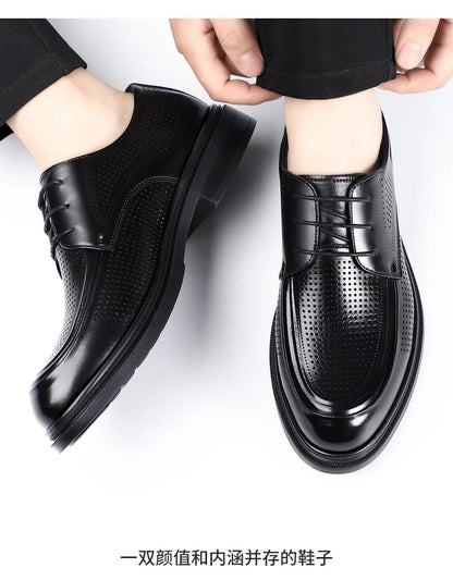 New Lace Designer Derby Shoes for Man Hallow Breathable Business Casual Leather Shoes Male Summer Autumn Fashion Dress Shoe Man