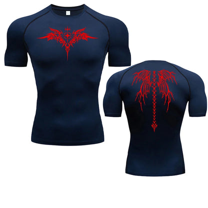 Men's Compression Shirt Anime Print Gym Sport Quick Dry Gym TShirts Fitness Athletic Undershirts Elasticity Tops Tee Summer Male