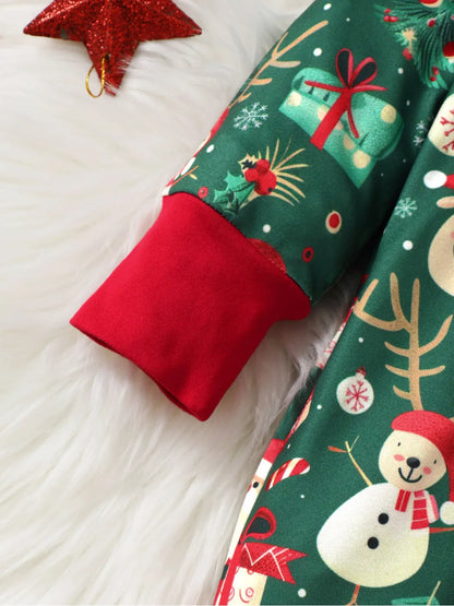 1-18 Months Newborn Baby Boy&Girl Christmas Jumpsuit Cute Santa Claus Print Long Sleeved Zipper Romper+Hat Toddler Baby Costumes