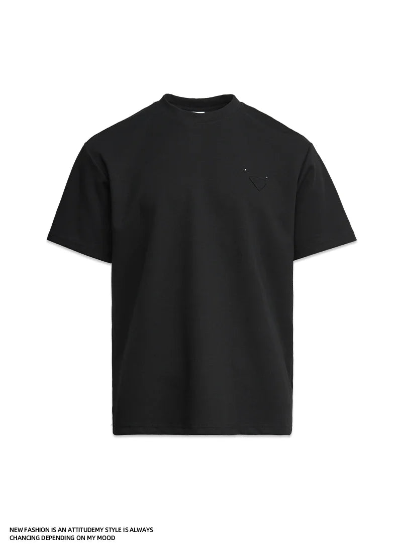Men's Heavyweight 280g 2026 Summer New Cotton Solid Color Short Sleeve T-Shirt Crew Neck Triangle Label All-match Minimalist Tee