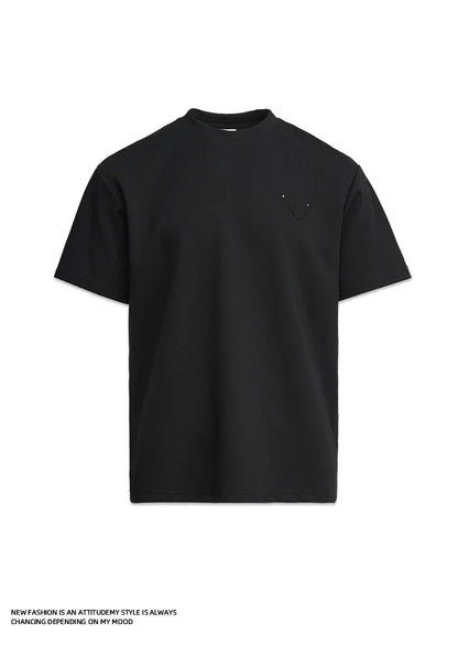 Men's Heavyweight 280g 2026 Summer New Cotton Solid Color Short Sleeve T-Shirt Crew Neck Triangle Label All-match Minimalist Tee