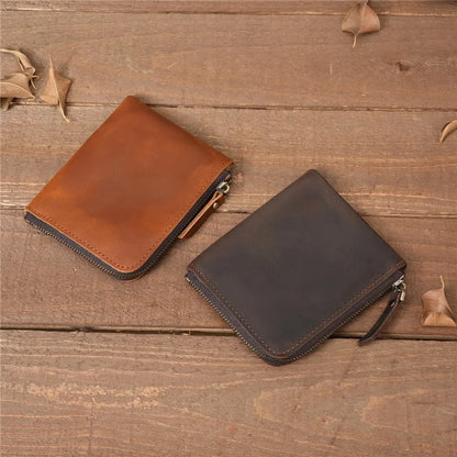 Men Genuine Leather Zipper Wallet Simple Card Holder Bag Business Wallet Portable First Layer Cowhide Coin Purse