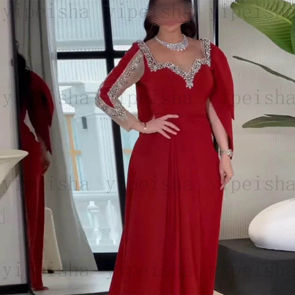 customized exquisite Sweetheart Evening Dresses Full Sleeve rhinestone Beading Sequined Prom Gown A-Line Long Party Dress