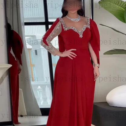customized exquisite Sweetheart Evening Dresses Full Sleeve rhinestone Beading Sequined Prom Gown A-Line Long Party Dress
