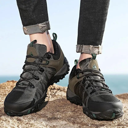 Four-Season Men's Hiking Shoes Outdoor Sports Genuine Leather Wear-Resistant Climbing Shoes Rubber Sole Trekking Sneaker