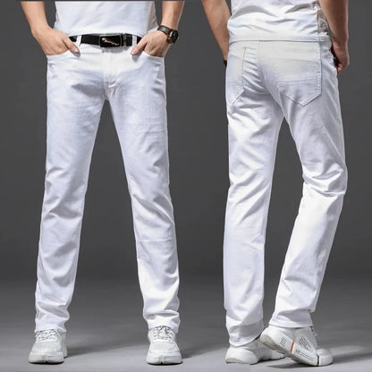 Men Slim White Jeans New Elasticity Fashion Casual Classic Soft Business Brand Trousers Male Clothing Stretch Pants Men's Jeans