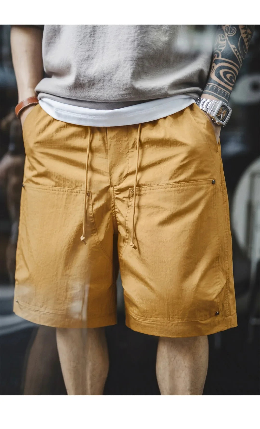 Vintage Mountain Series Lightweight Cargo Shorts Retro Double Knee Wide Leg Logger Style Outdoor Camping Men Summer