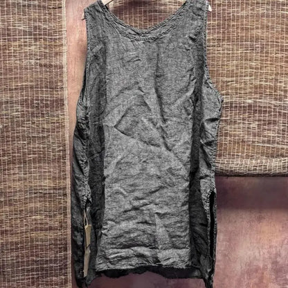 New Arrival Summer Arts Style Women Sleeveless Loose Casual Tank Tops Good Quality Linen Vintage Solid Long Tank Top Femme H165