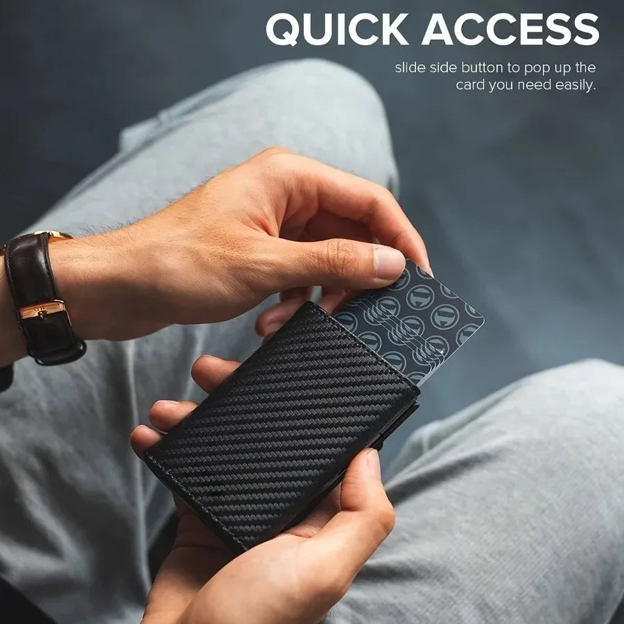 Portefeuille Homme avec Porte-Monnaie Zippé Porte-Cartes de Crédit Métallique à Éjection Automatique Bloqueur RFID Minimaliste Porte-Cartes de Visite Idée Cadeau