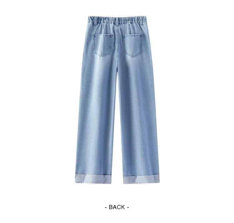 Women Jeans Soft Cool Patchwork Striped Wide Leg Denim Pants 2026 Summer Trendy Loose