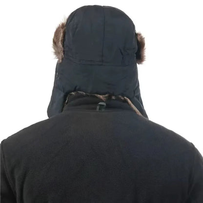 Men's Warm Soldier Hat Winter Pilot Patrolman Earmuffs Polyester Fiber Warm Russian Ski Hat Windproof Cold Pilot Hats