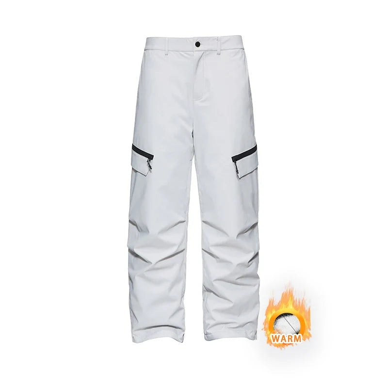 Autumn Winter Men's Three-proof Pants 90 Velvet Warm Fabrics Wear-resistant Large Pockets Elastic Waist Outdoor Sports Pants
