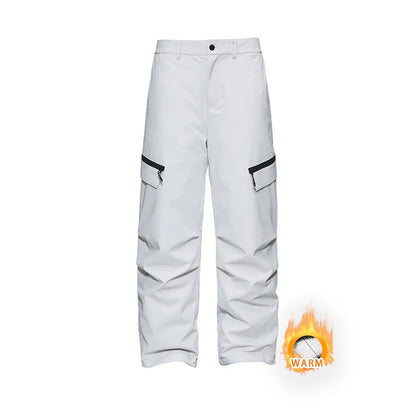 Autumn Winter Men's Three-proof Pants 90 Velvet Warm Fabrics Wear-resistant Large Pockets Elastic Waist Outdoor Sports Pants