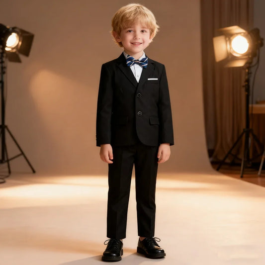 Brand Selection Black Suit Set for Kids 3-14 Yrs, Three Pieces Boys Formal Suits Set for Wedding, Communion Back to School Suit