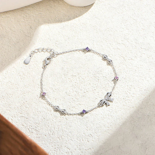 Bracelet Nœud en Argent Sterling 925 avec Moissanite, Design Original Doux, Bracelets en Zircon Rose Coloré pour Femmes, Cadeaux de Fête