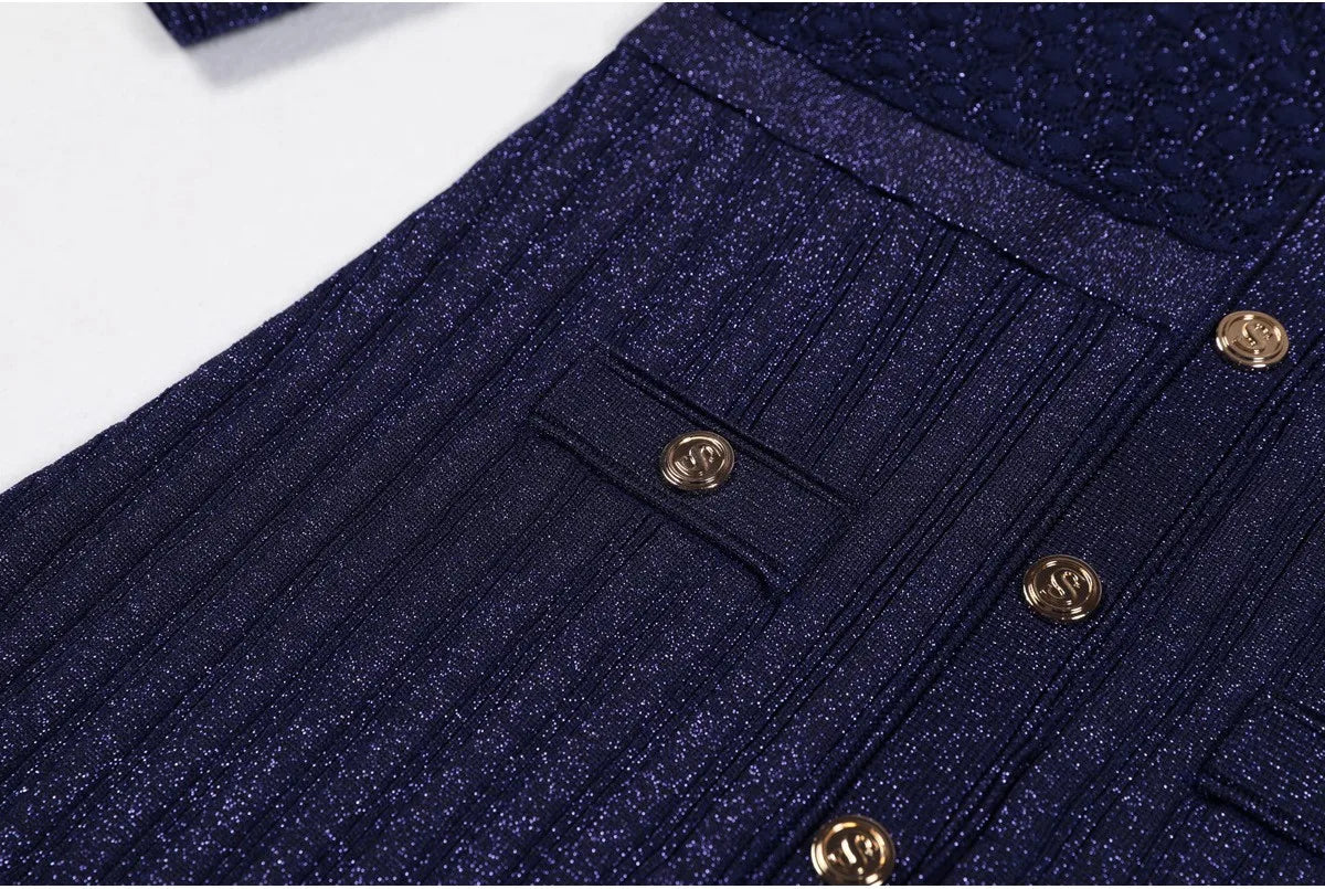 High Quality Fashionable Elastic Bright Silk Knitted Round Neck 7-inch Sleeve Single Row Button Lace Slim Fit Women's Dress