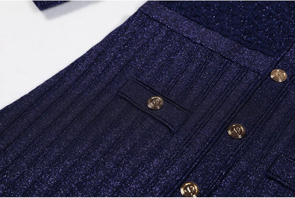 High Quality Fashionable Elastic Bright Silk Knitted Round Neck 7-inch Sleeve Single Row Button Lace Slim Fit Women's Dress