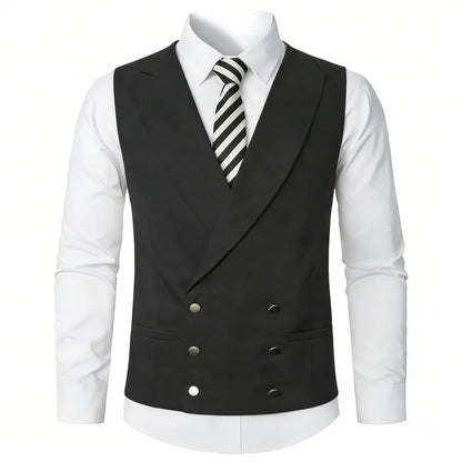 Men Vest Ivory Double Button With Lapel Solid Waistcoat For Wedding Banquet Party Business Office Casual Daily Men Suit Vest