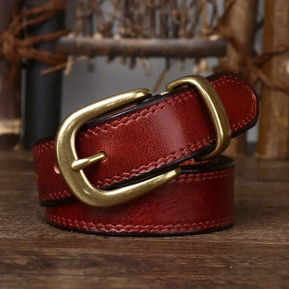 2.8 CM Pure Cowhide Genuine Leather Ladies High Quality Jeans Brass Buckle Belts Cowboy Fashion Designer Belts for Women luxury