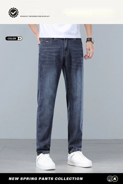  Brand Clothing Spring Summer Slim Men's Jeans Casual Breathable Cotton Fabric Stretch Denim Pants Blue Trousers Male Plus Size