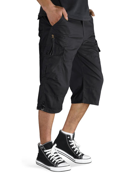 Below Knee Length 3/4 Long Shorts Men's Outdoor Capri Pants Multi Pocket Summer Twill Work Cargo Pants Man