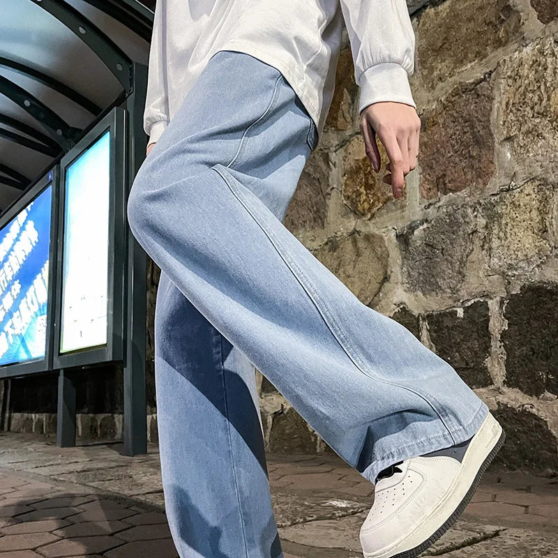 2026  Men's Jeans Korean Version Student Casual Pants High Street Straight Loose Wide Leg Jeans Black Grey  Blue Baggy Jeans