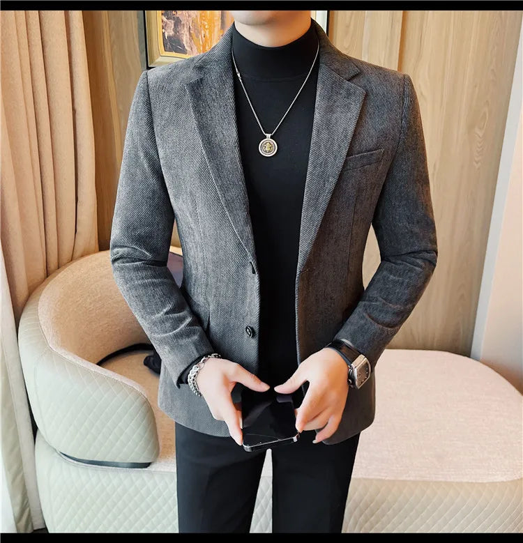 British Style Solid Color Slim Suit Jacket Men Fashion Casual Business Blazers Coats High Quality Social Wedding Elegant Jackets