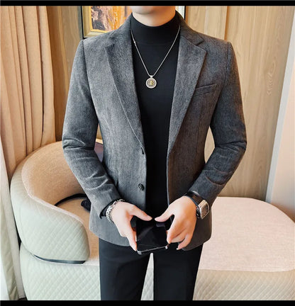 British Style Solid Color Slim Suit Jacket Men Fashion Casual Business Blazers Coats High Quality Social Wedding Elegant Jackets