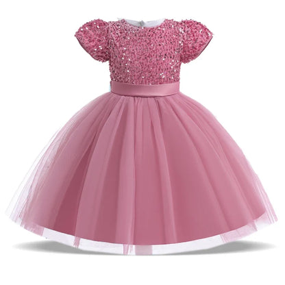 Summer Sequins Bow Party Dress For Girl Christmas Costume Elegant Wedding Princess Girls Dresses Lace Birthday Prom Gown Evening