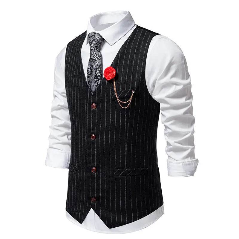 Men Suit Vest Vintage Striped Single-breasted Man Waistcoats Business Casual Slim Sleeveless Male Party Dress Vests
