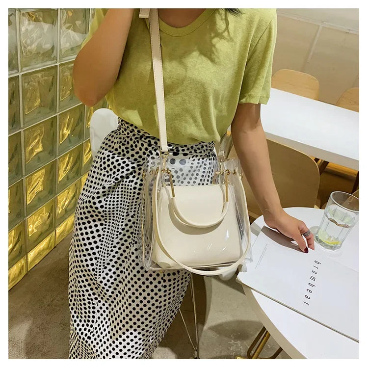 Fashion Transparent Women Shoulder Bag Jelly Candy Summer Beach Handbag for Female Messenger Bags Bolsa Totes Bucket Bag