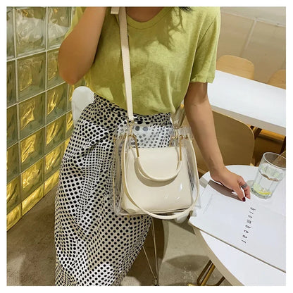 Fashion Transparent Women Shoulder Bag Jelly Candy Summer Beach Handbag for Female Messenger Bags Bolsa Totes Bucket Bag