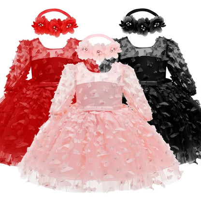 Kids Girl Princess Dress Toddler Long Sleeve Birthday Party Costume Butterfly Design Baby Girl Dress Summer Gauze Children Dress