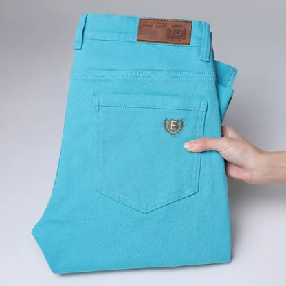 Fashion Classic Jeans Men Solid Color Casual Streetwear Hip-hop Trousers Stretch Slim-fit Embroidered Denim Pants