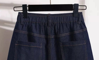 Women Denim Shorts 2026 New Summer Elastic High Waisted Jeans Ice Silk Wide-leg Pants Ladies Loose Solid Cowboy Shorts Size 5XL