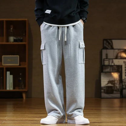 2026 New in Wide Leg Pants Men Autumn Straight Elastic Waist Baggy Cargo Trouser Male Relaxed Streetwear Sweatpant Plus Size Big