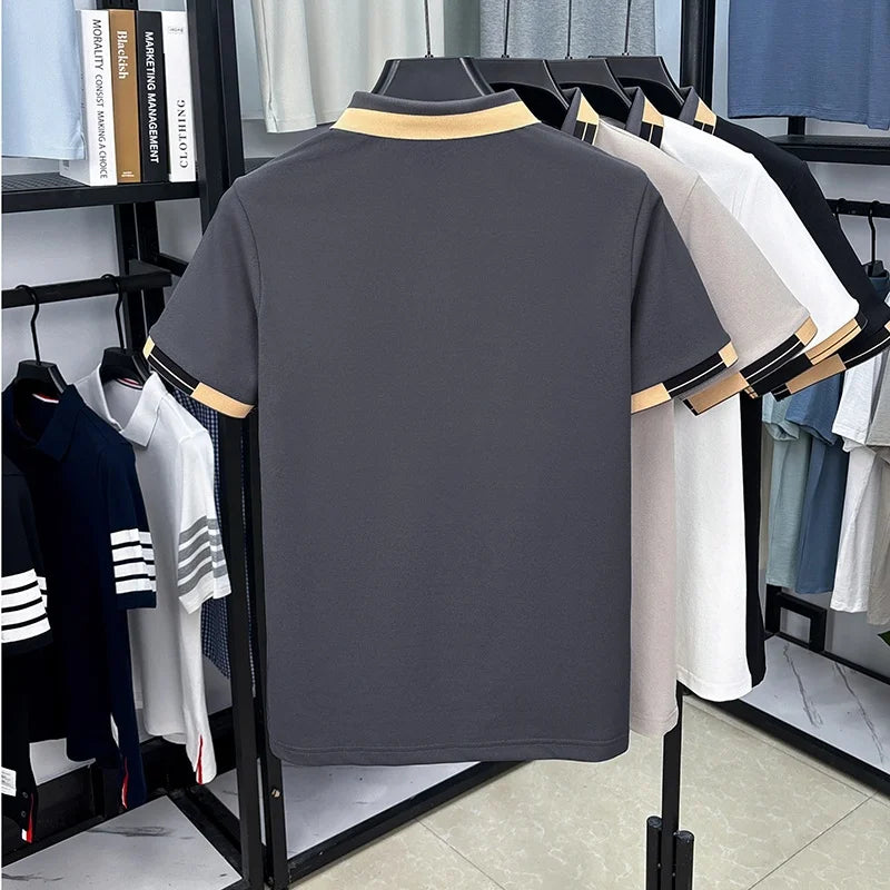 Original Design Men's Lapel Short Sleeve Polo Shirt Summer New Letter Print T-Shirt Casual Fashion Business Trend Men's Clothing
