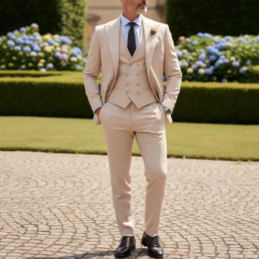 Men Suit Gray 3 Pieces Solid With Lapel For Wedding Groom Party Prom Birthday Banquet Business Work Set Jacket Vest With Pants