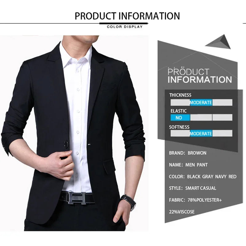Spring Autumn Suits Men Smart Casual Slim Fit Business Korean Solid Color Men Suits Professional Wear Mens Blazer Jacket