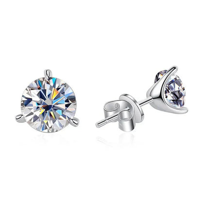 925 Sterling Silver 3 Prong Moissanite Stud Earrings 1ct D VVS1 Diamond with GRA for Women Wedding Party Fine Jewelry Gift
