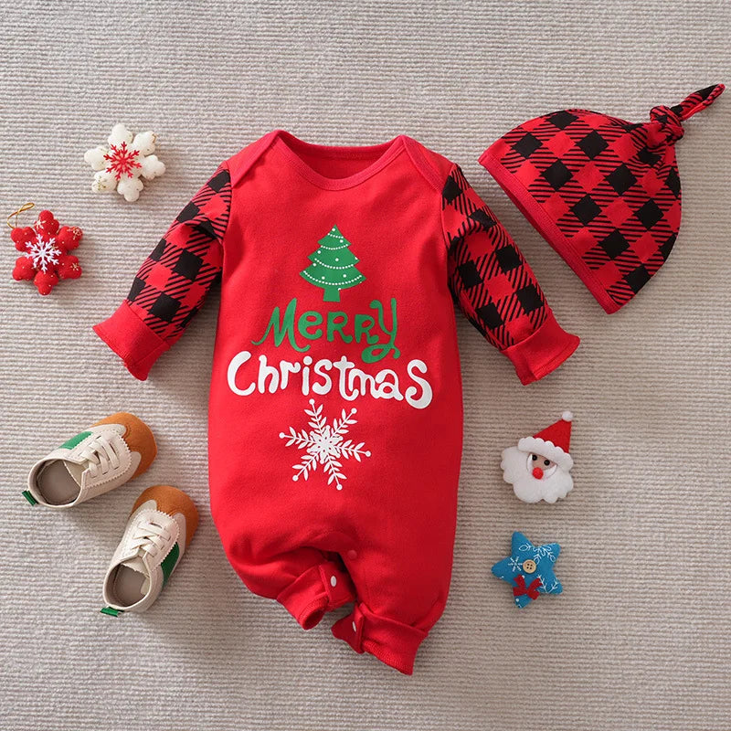 Prowow 0-18M Baby Christmas Costume Cartoon Deer Jumpsuit With Santa Hat Christmas Baby Romper For Newborn New Year Costume