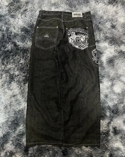 Southpole Baggy Jeans Mens Hip-Hop Multiple Pockets Overalls Retro Embroidery Harajuku Street Wear Oversized Printed Denim Pants