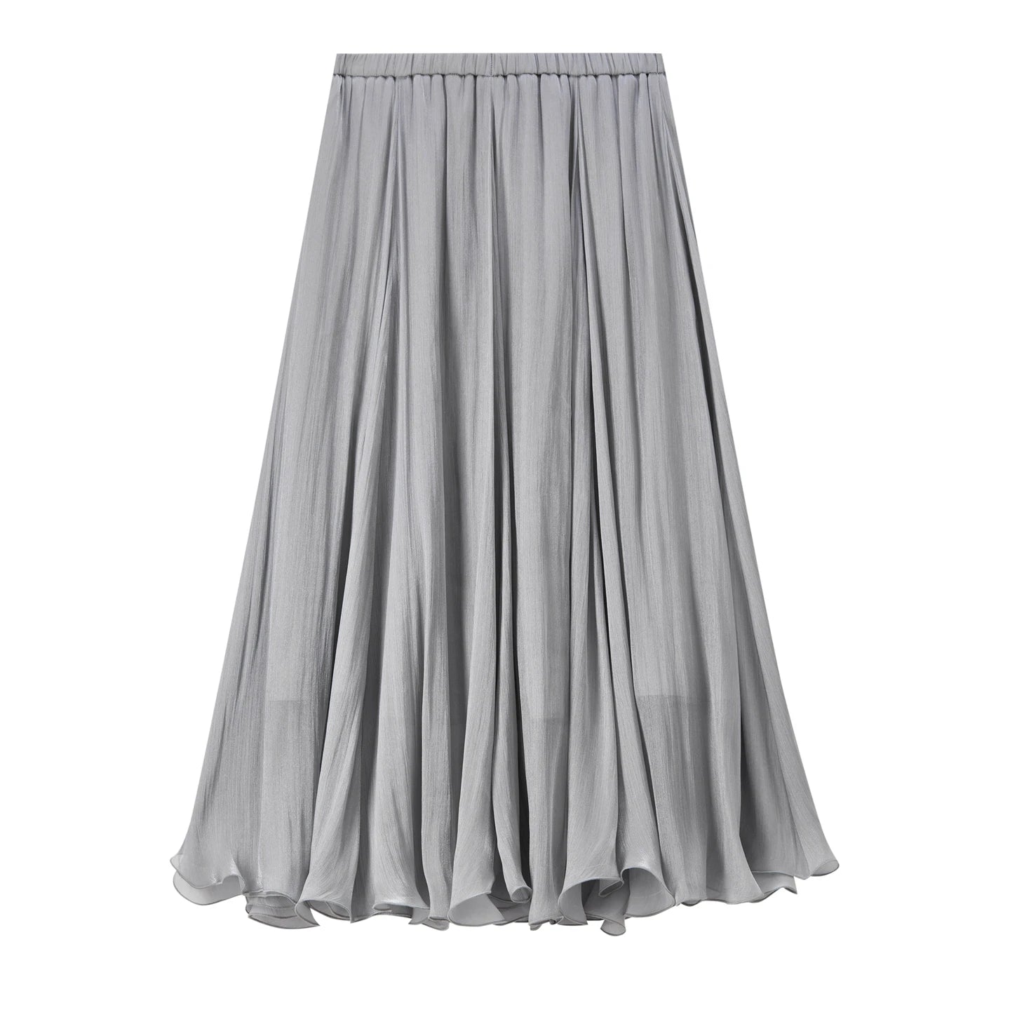 Women's Gray Elegant Skirt 2026 Summer Elastic Waist Sheen Flowy A Line Long Skirt for Woman Ladies Clothes 162QG4909