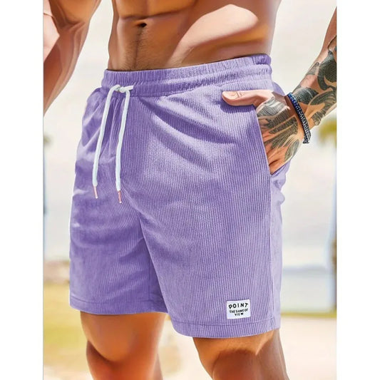 Summer Men Corduroy Sweatpants Casual Shorts Men's Beach Shorts Basketball Short Trousers Solid Color Label Sportswear Men